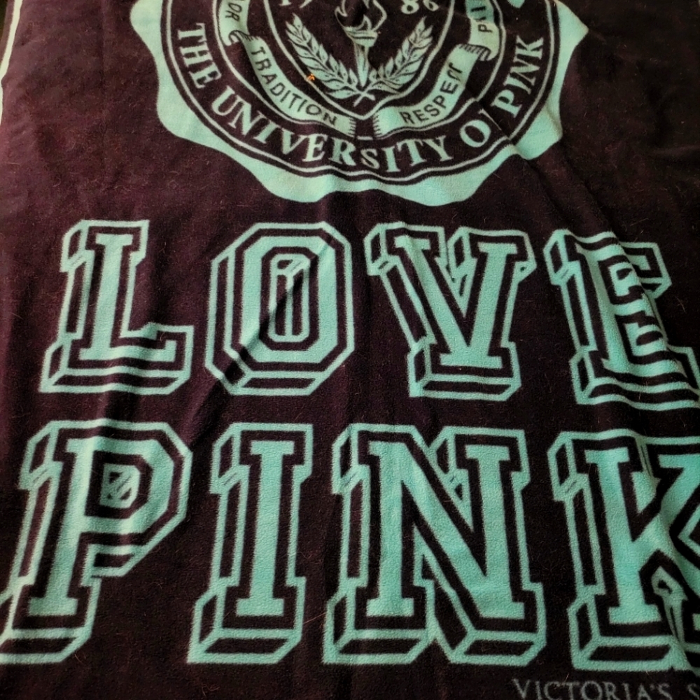 Vintage Victoria's Secret Love Pink Stadium College University Fleece Blanket